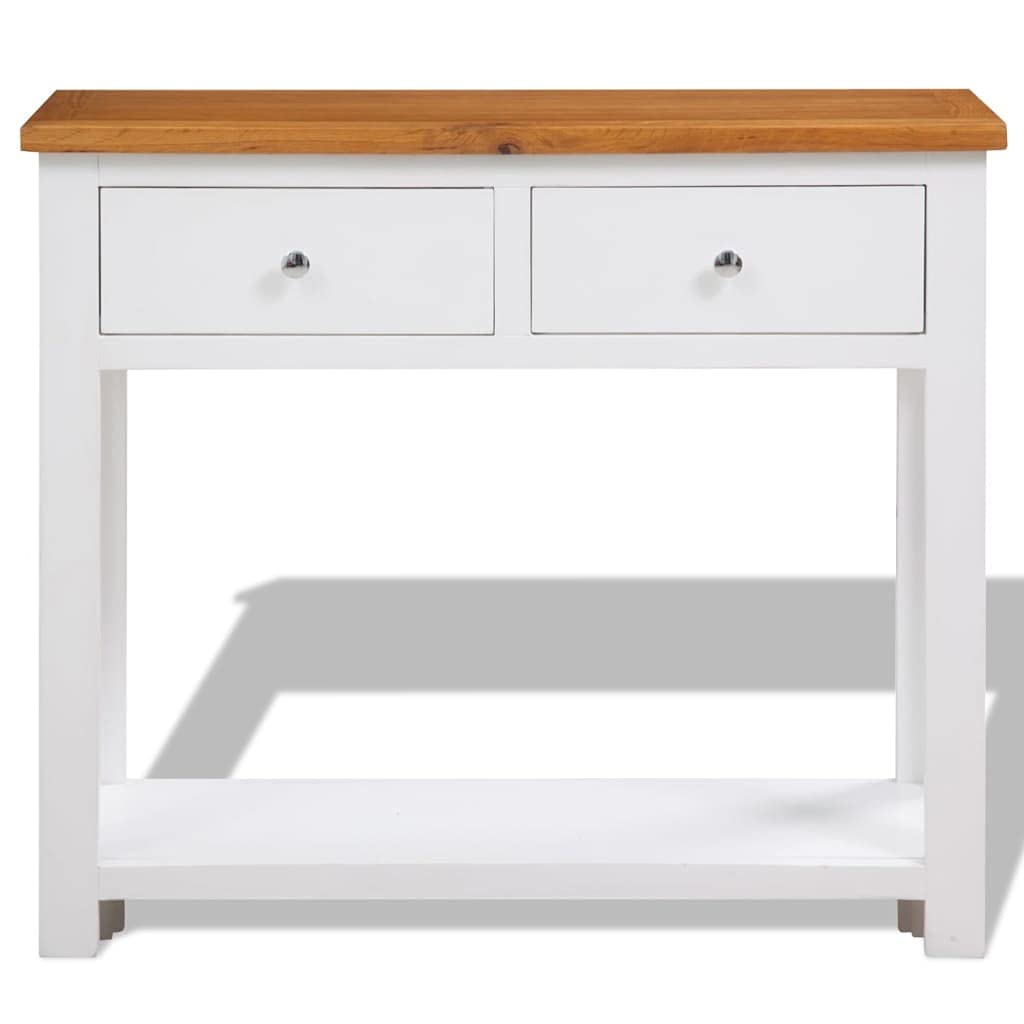 Solid Oak Wood Console Table with Drawers and Shelf A775