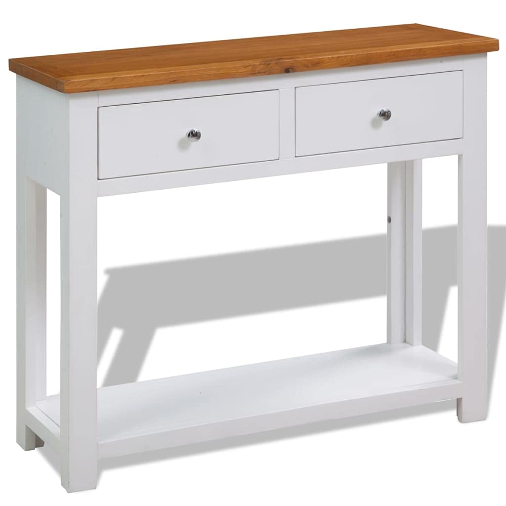Solid Oak Wood Console Table with Drawers and Shelf A775