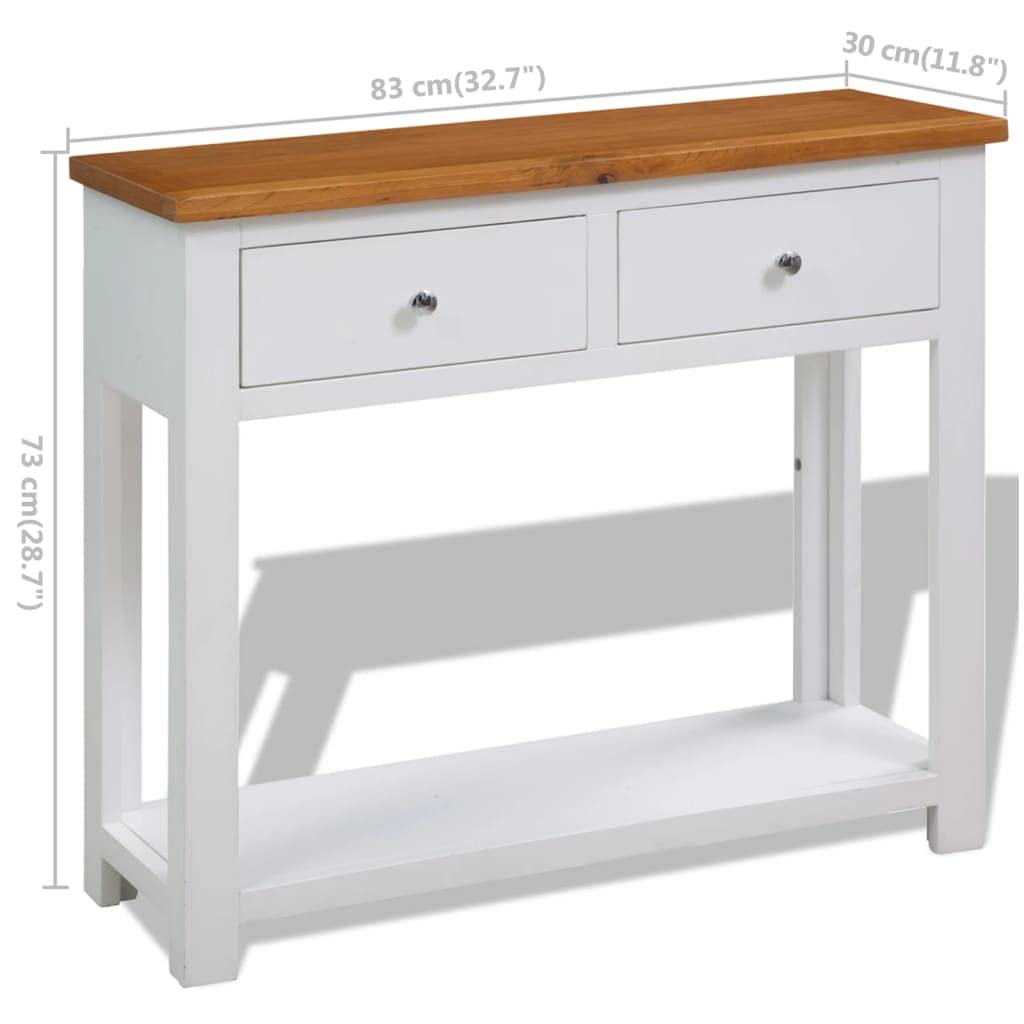 Solid Oak Wood Console Table with Drawers and Shelf A775