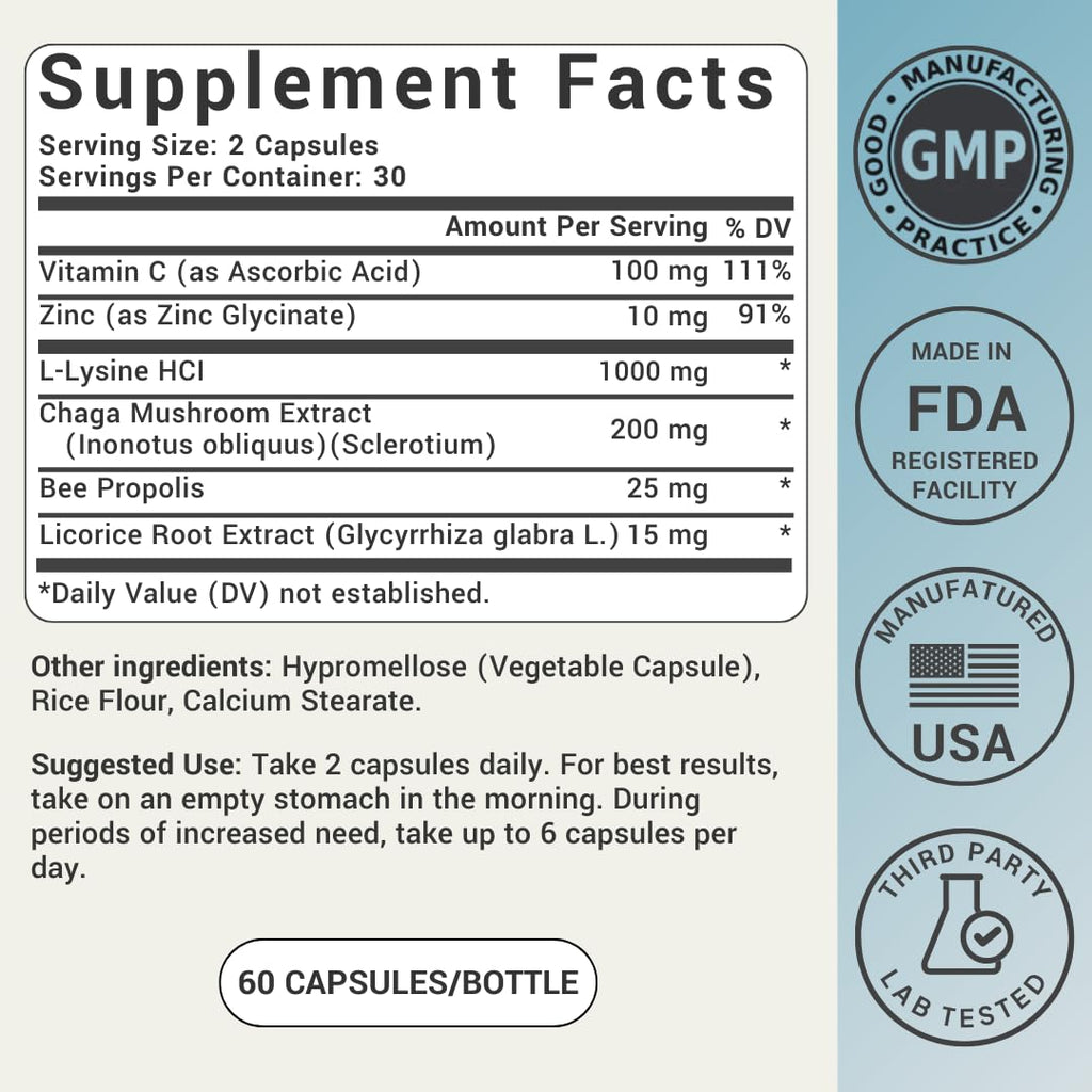 Lysine 1000mg Capsules with Vitamin C, Zinc & Licorice Root T99983