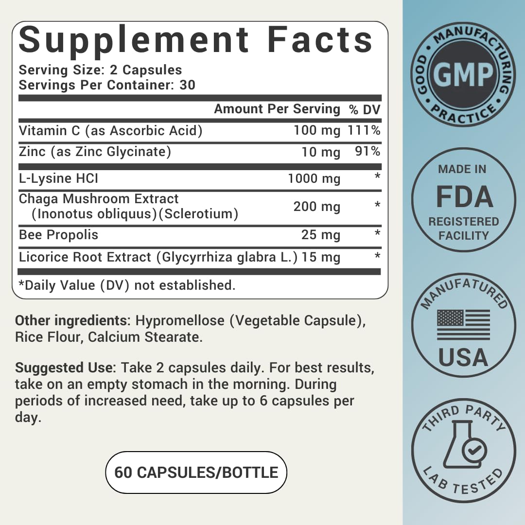Lysine 1000mg Capsules with Vitamin C, Zinc & Licorice Root T99983