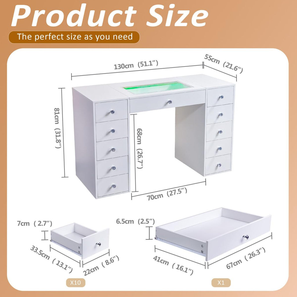 51'' 11 Drawer Vanity Makeup Desk A24904