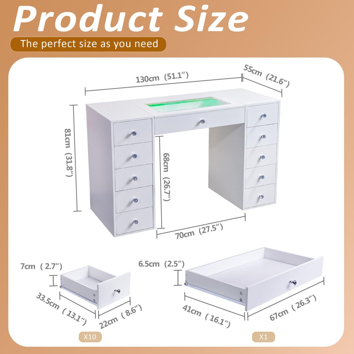 51'' 11 Drawer Vanity Makeup Desk A24904