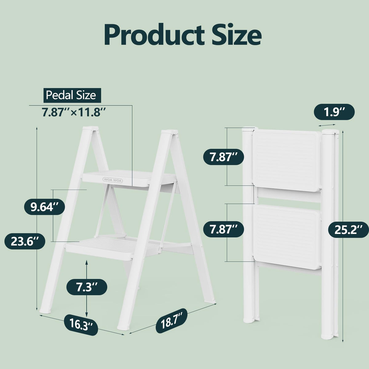2 Step Foldable Step Stool White W9675