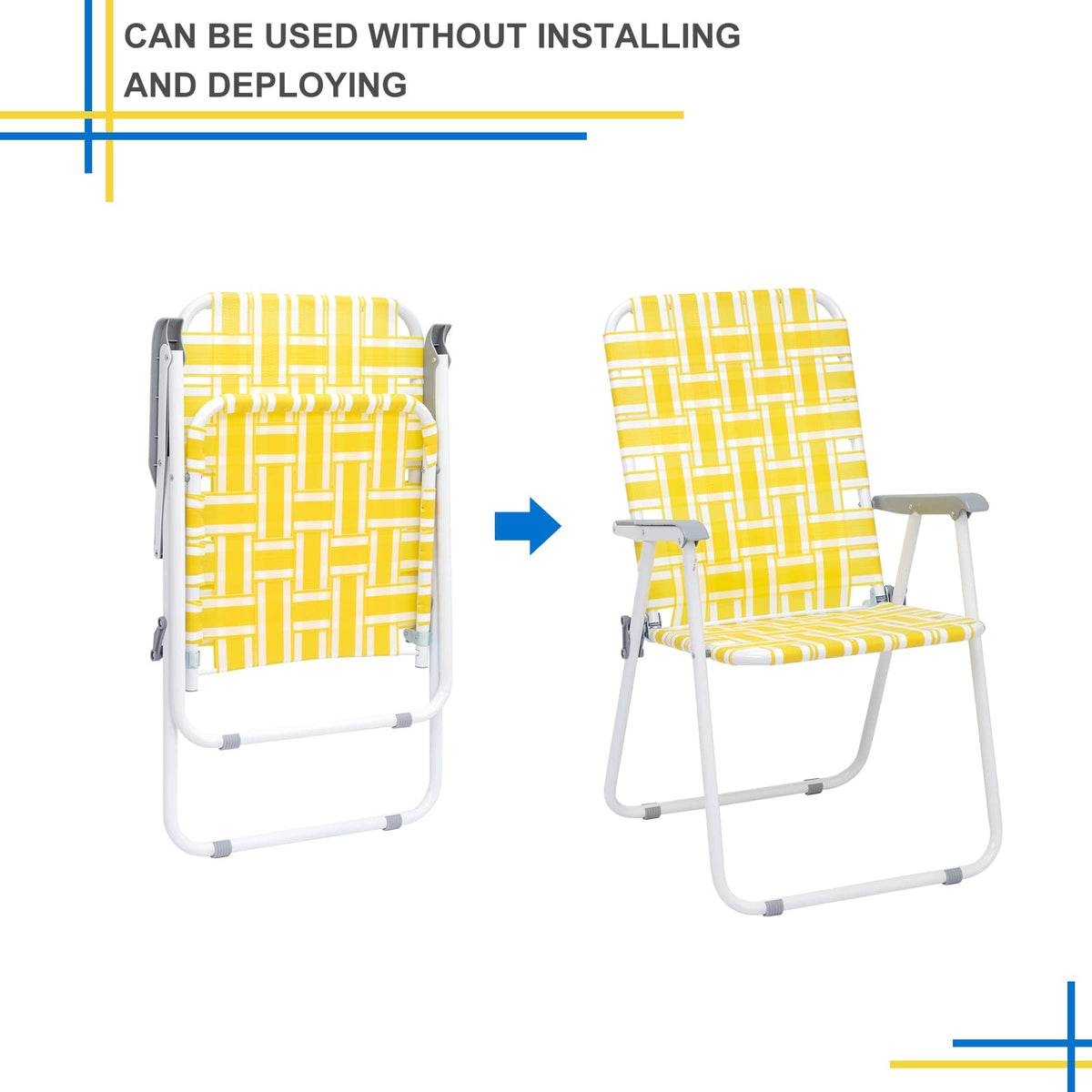 Set of 2 Yellow & White Webbed Folding Chairs S9487