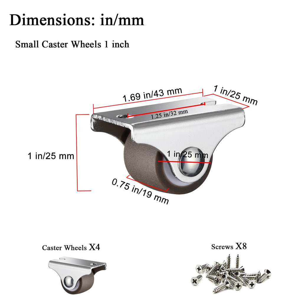 1 Inch Low Profile TPE Rubber Fixed Caster Wheels Set of 4 R5630