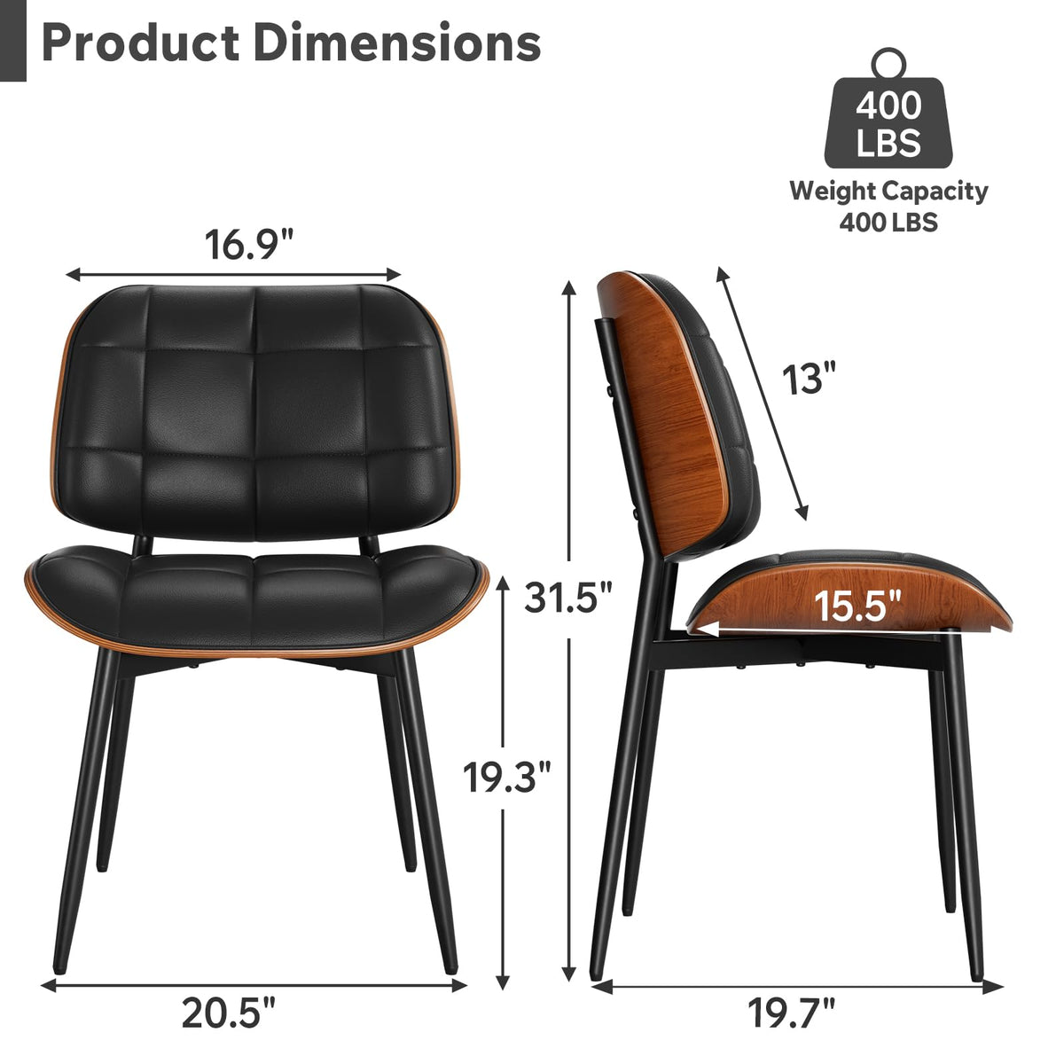 Black Faux Leather Dining Chairs Set of 4 K28024