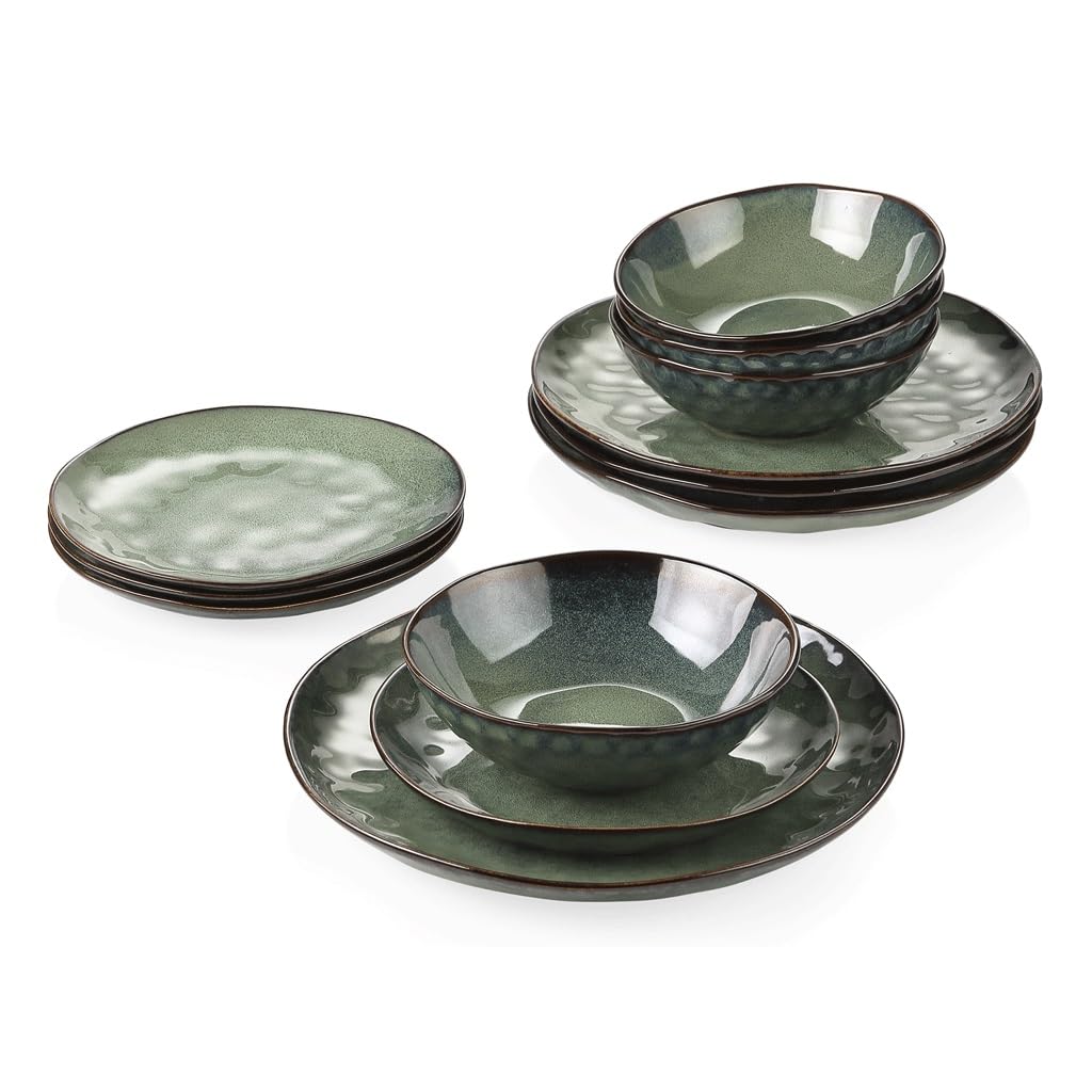 12-Piece Green Ceramic Stoneware Dinner Set X45823