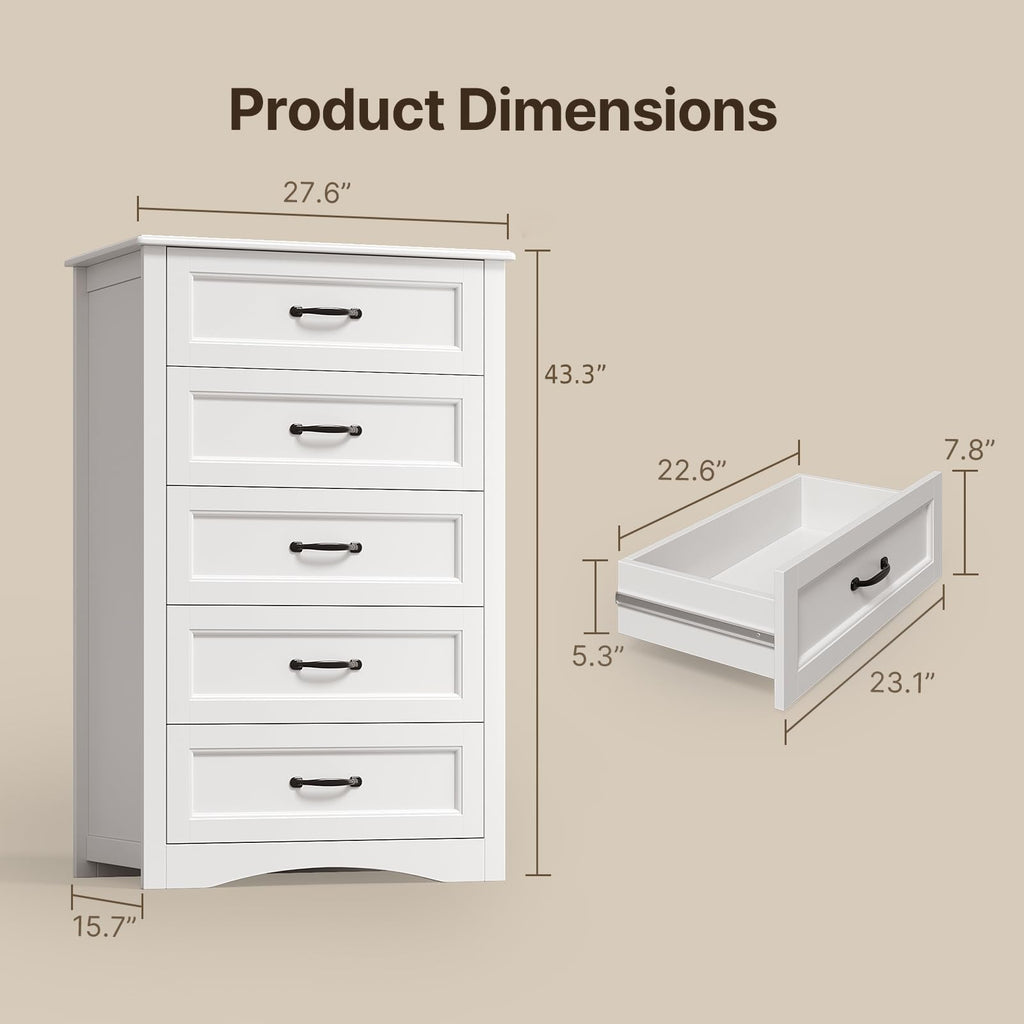 White 5 Drawer Wood Dresser U270557