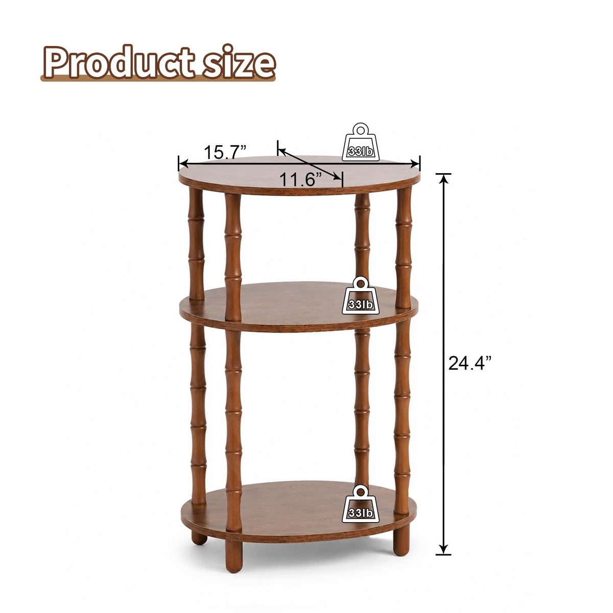 Brown 3-Tier Oval Side Table T642