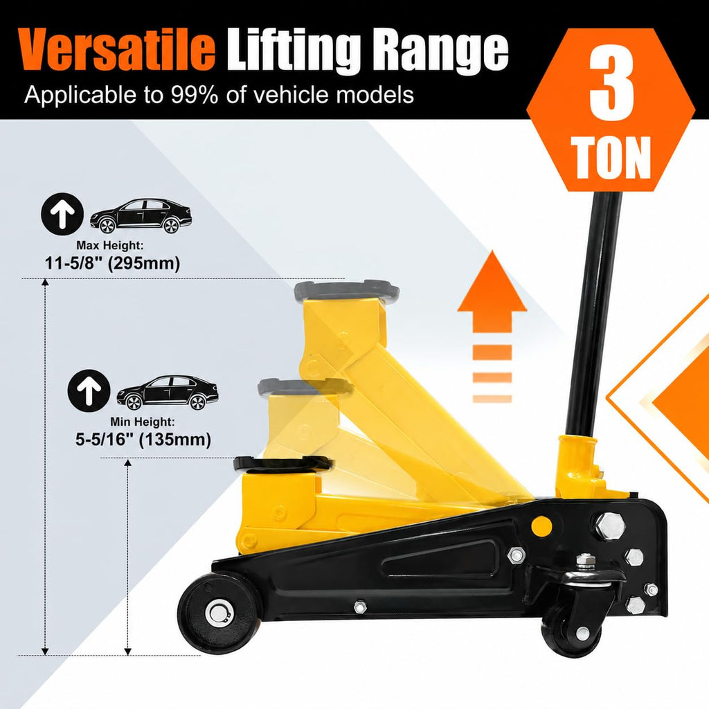 3 Ton Low Profile Steel Racing Floor Jack with Dual Pistons Quick Lift Pump I1335