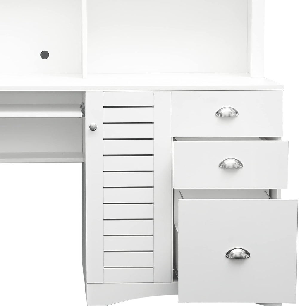 White Computer Desk with Hutch L25165