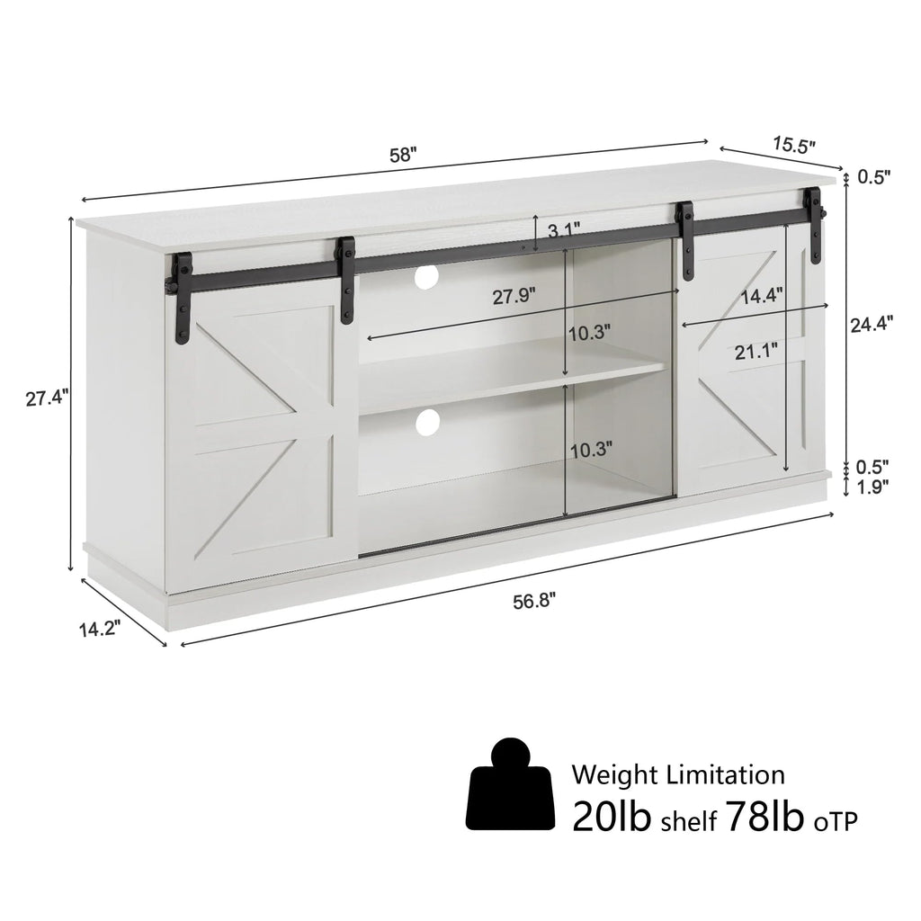 White TV Stand with Sliding Barn Doors Q10152