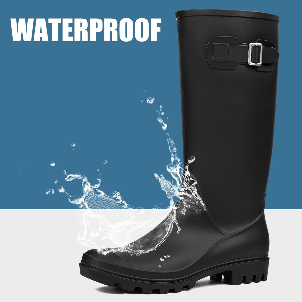 Women's Tall Waterproof Rubber Wide Calf Rain Boots P16290