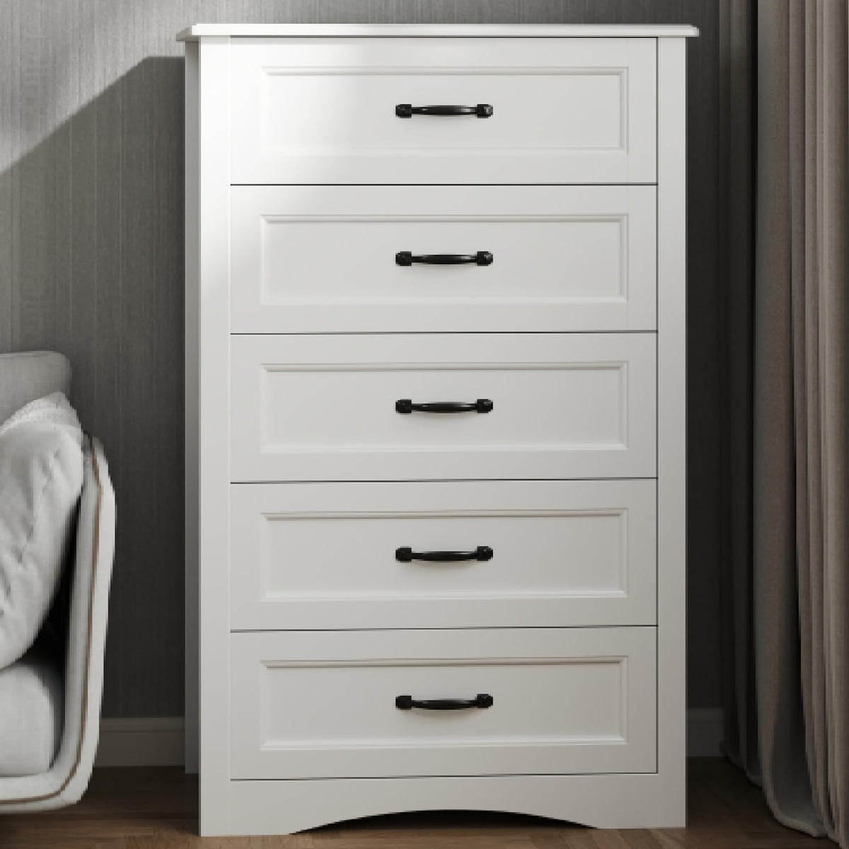White 5 Drawer Wood Dresser U270557