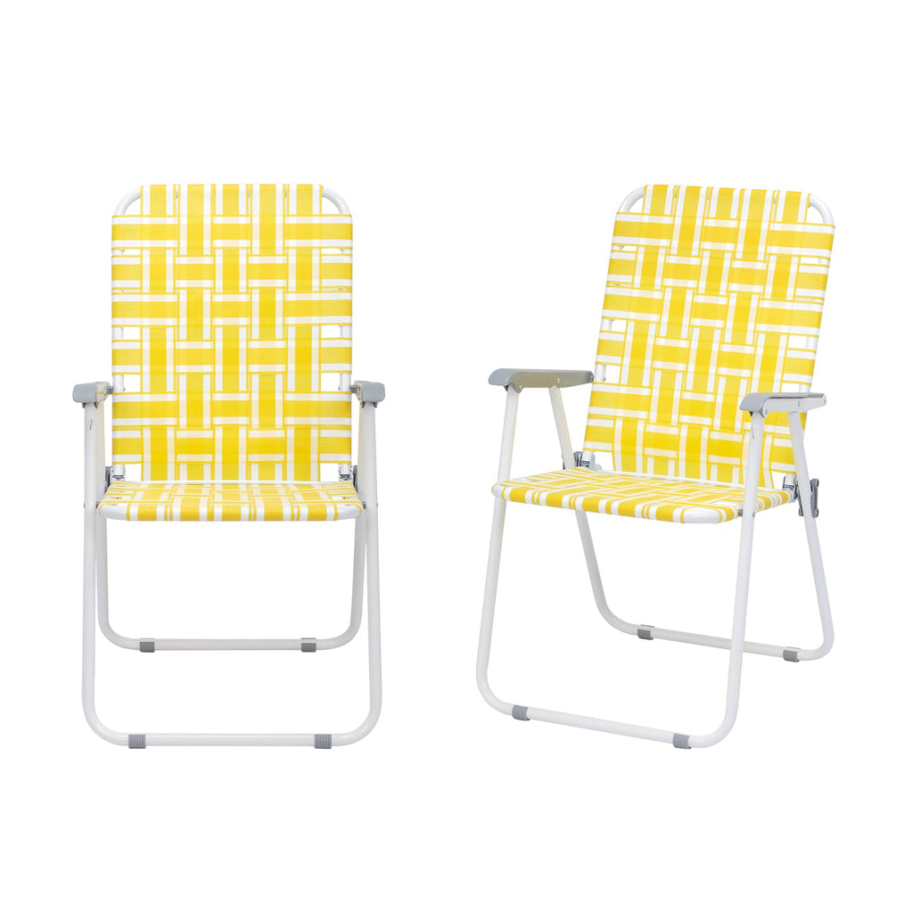 Set of 2 Yellow & White Webbed Folding Chairs S9487