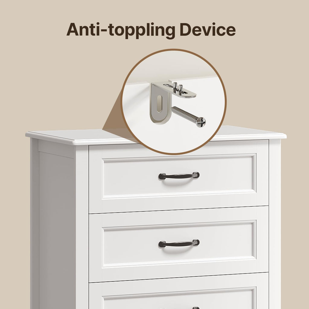 White 5 Drawer Wood Dresser U270557