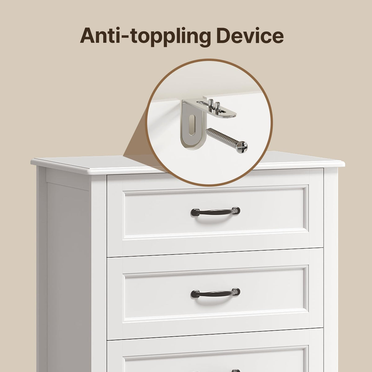 White 5 Drawer Wood Dresser U270557