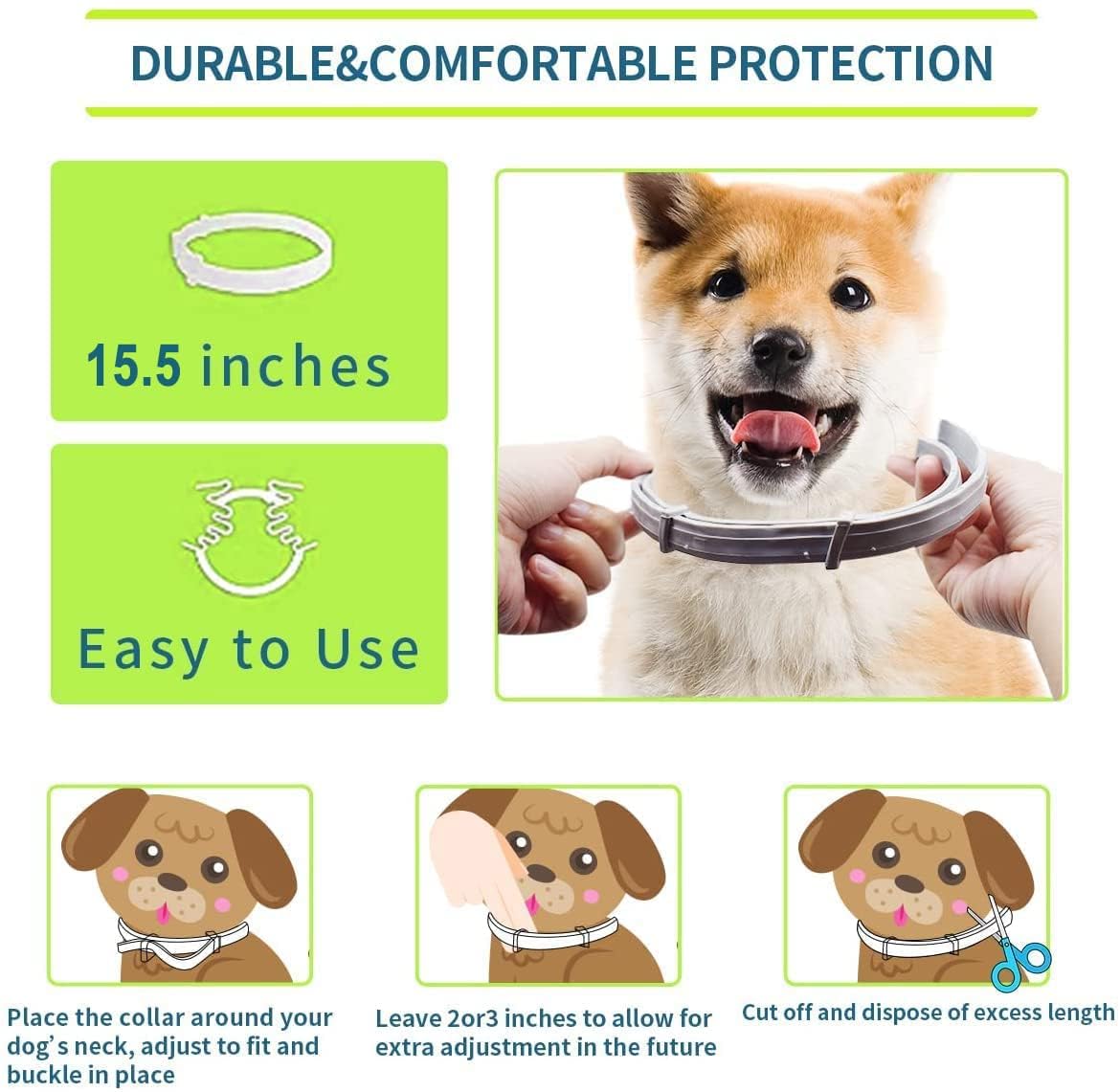 Flea and Tick Collar for Small Dogs, 15.5inch, 8 Month Protection, Gray H68836