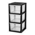 Black 3 Drawer Plastic Storage Tower with Clear Bins L28150