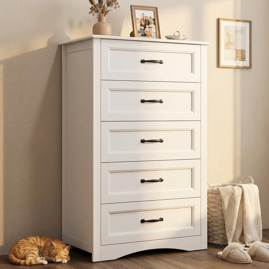 White 5 Drawer Wood Dresser U270557