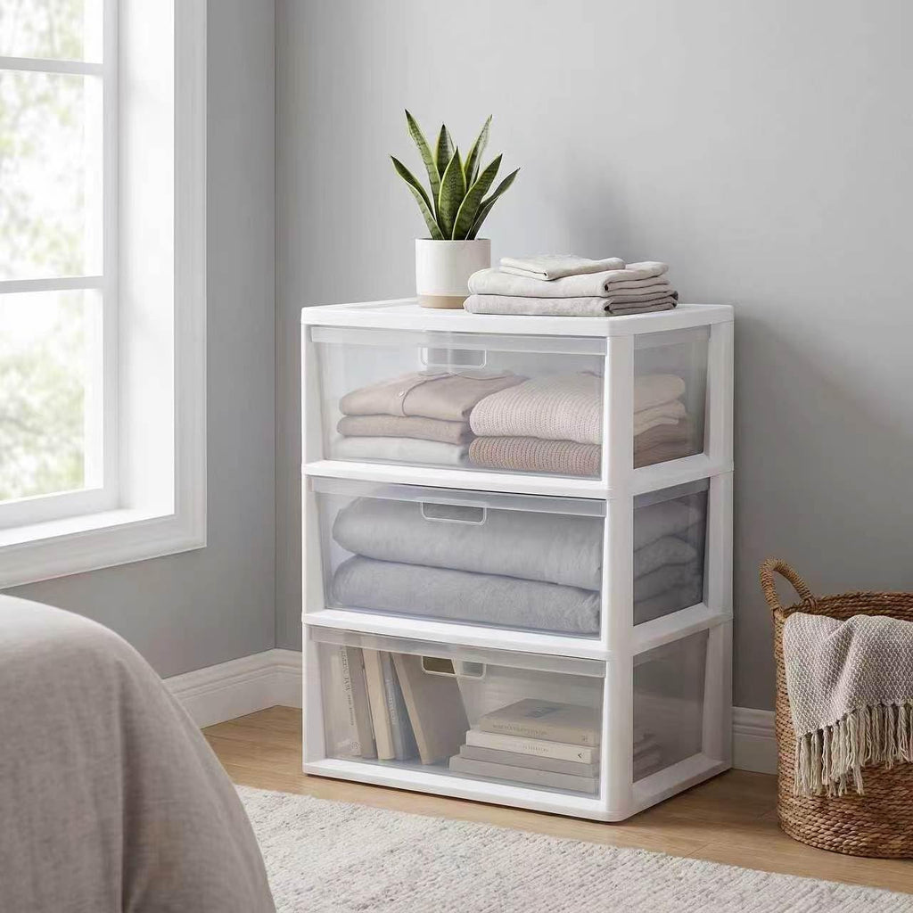 White 3 Drawer Plastic Storage Tower with Clear Bins M678
