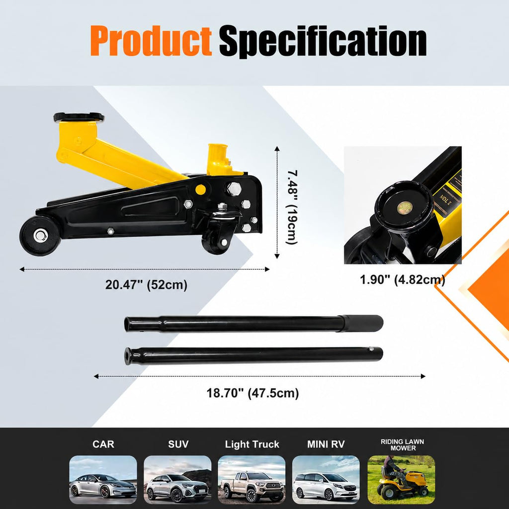 3 Ton Low Profile Steel Racing Floor Jack with Dual Pistons Quick Lift Pump I1335