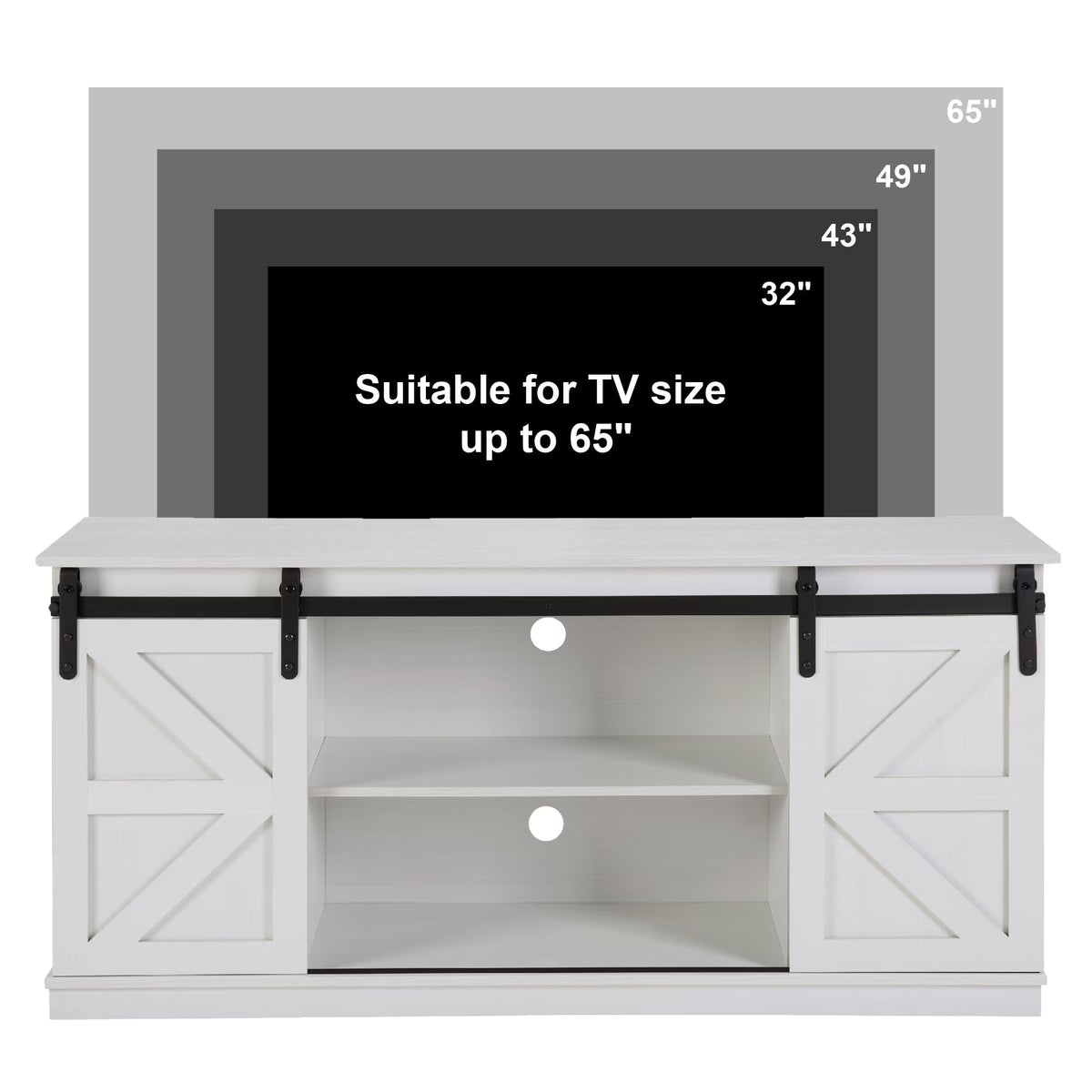 White TV Stand with Sliding Barn Doors Q10152