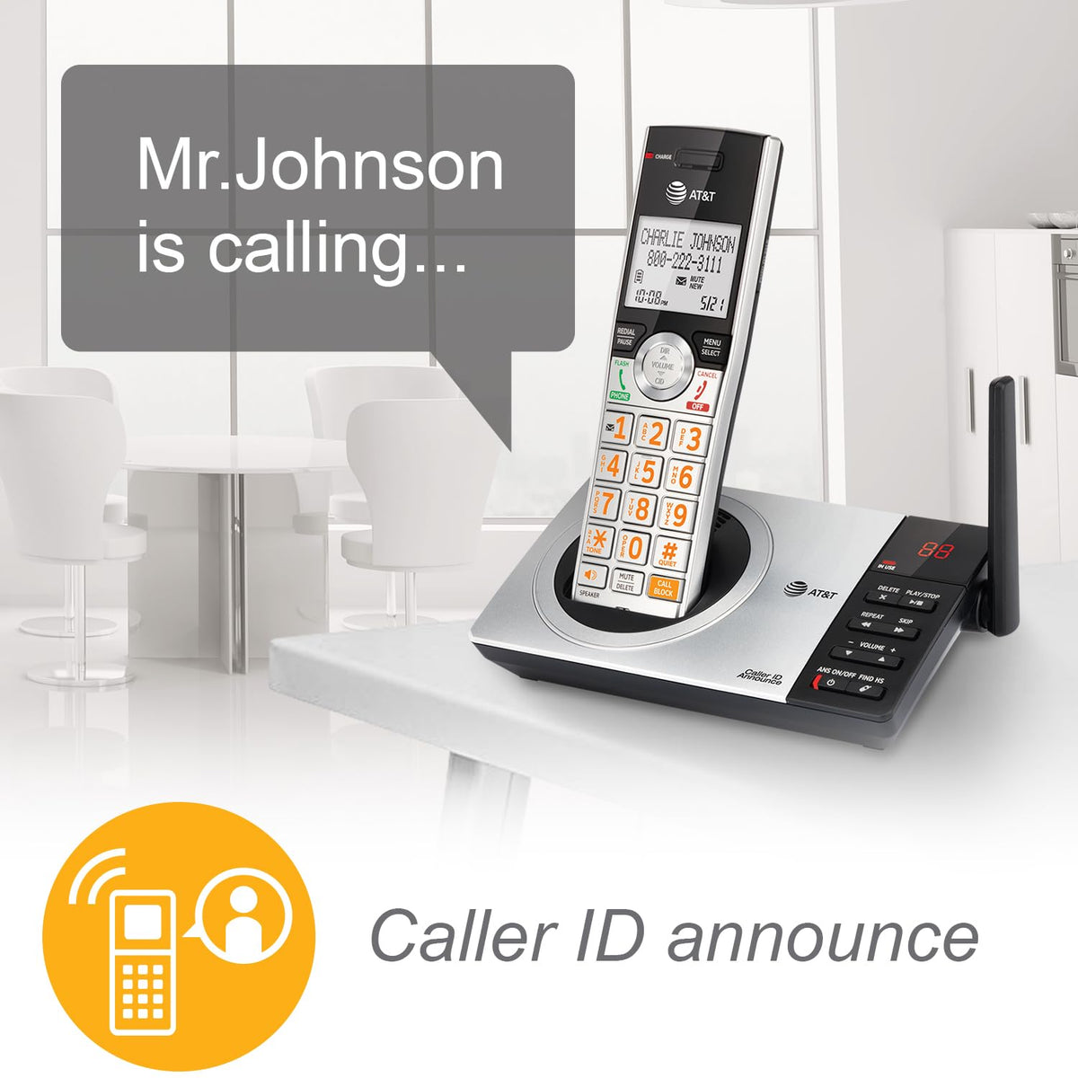 Expandable Cordless Phone with Answering System, Silver/Black, 3 Handsets Y7169
