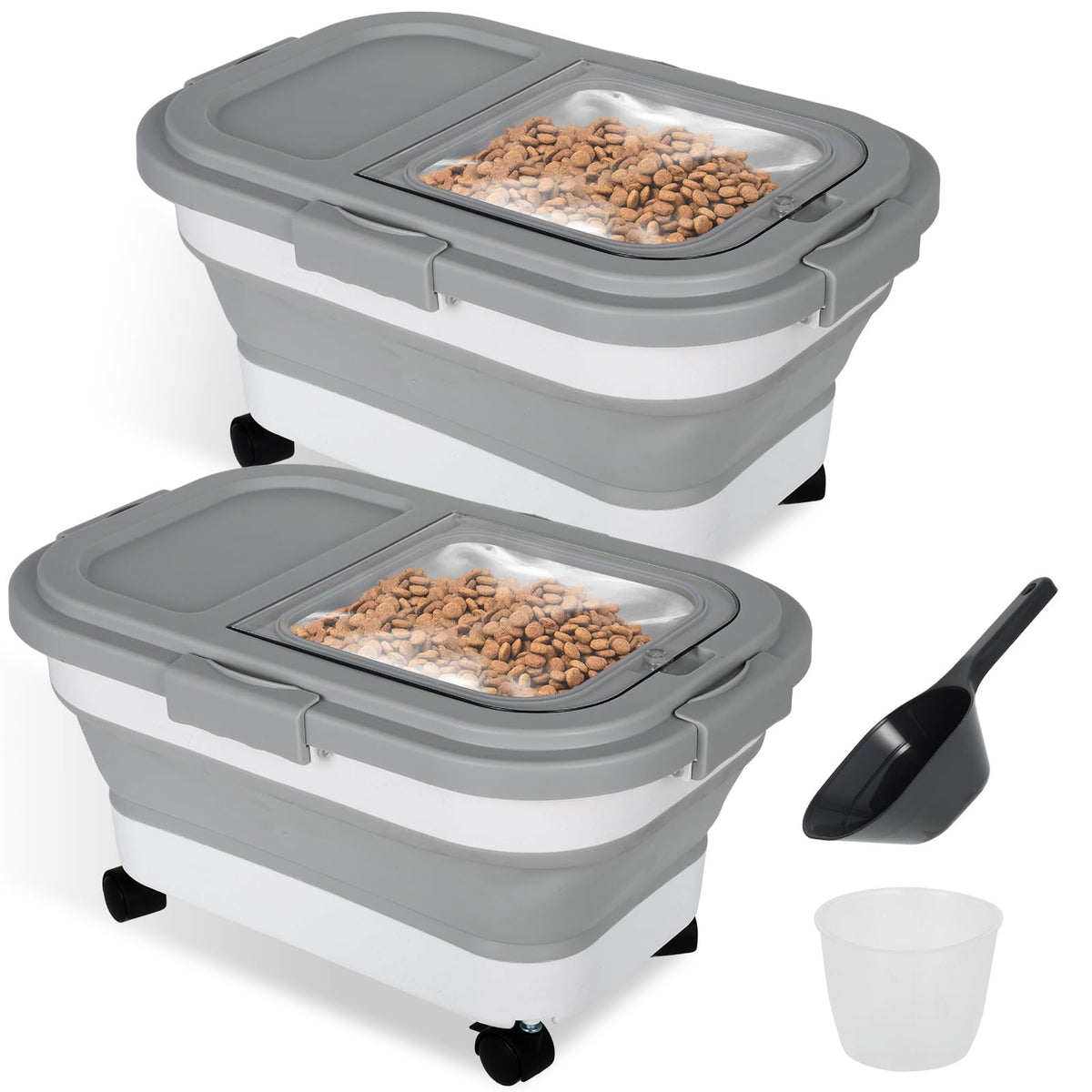 2 Pack 15Lbs Collapsible Airtight Pet Food Storage Container with Scoops V635