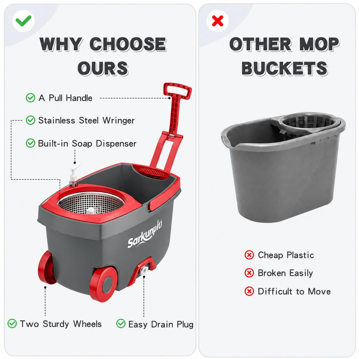 Spin Mop and Bucket Set with 6 Microfiber Heads Y103572