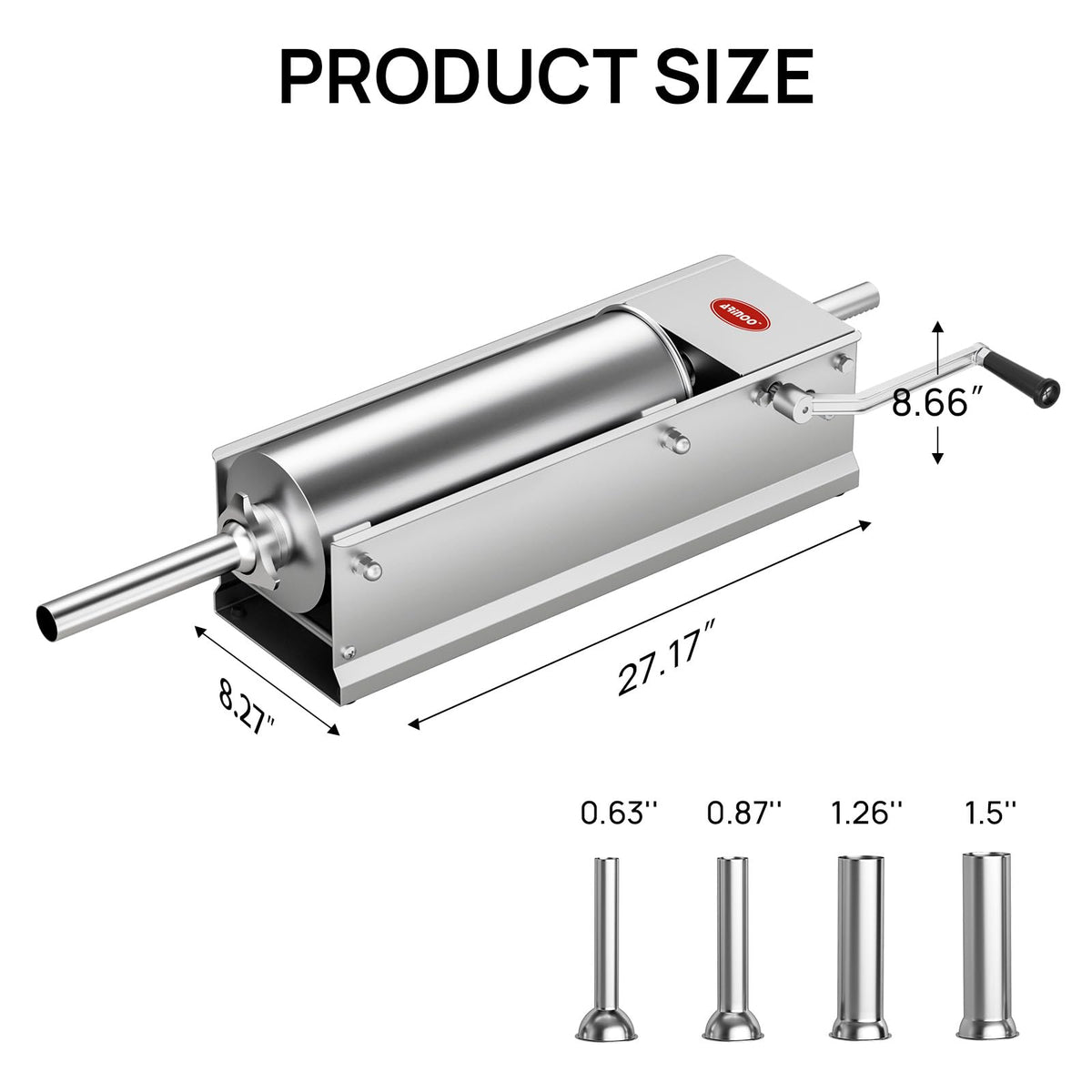 Manual Stainless Steel Sausage Stuffer with 4 Stuffing Tubes R36222