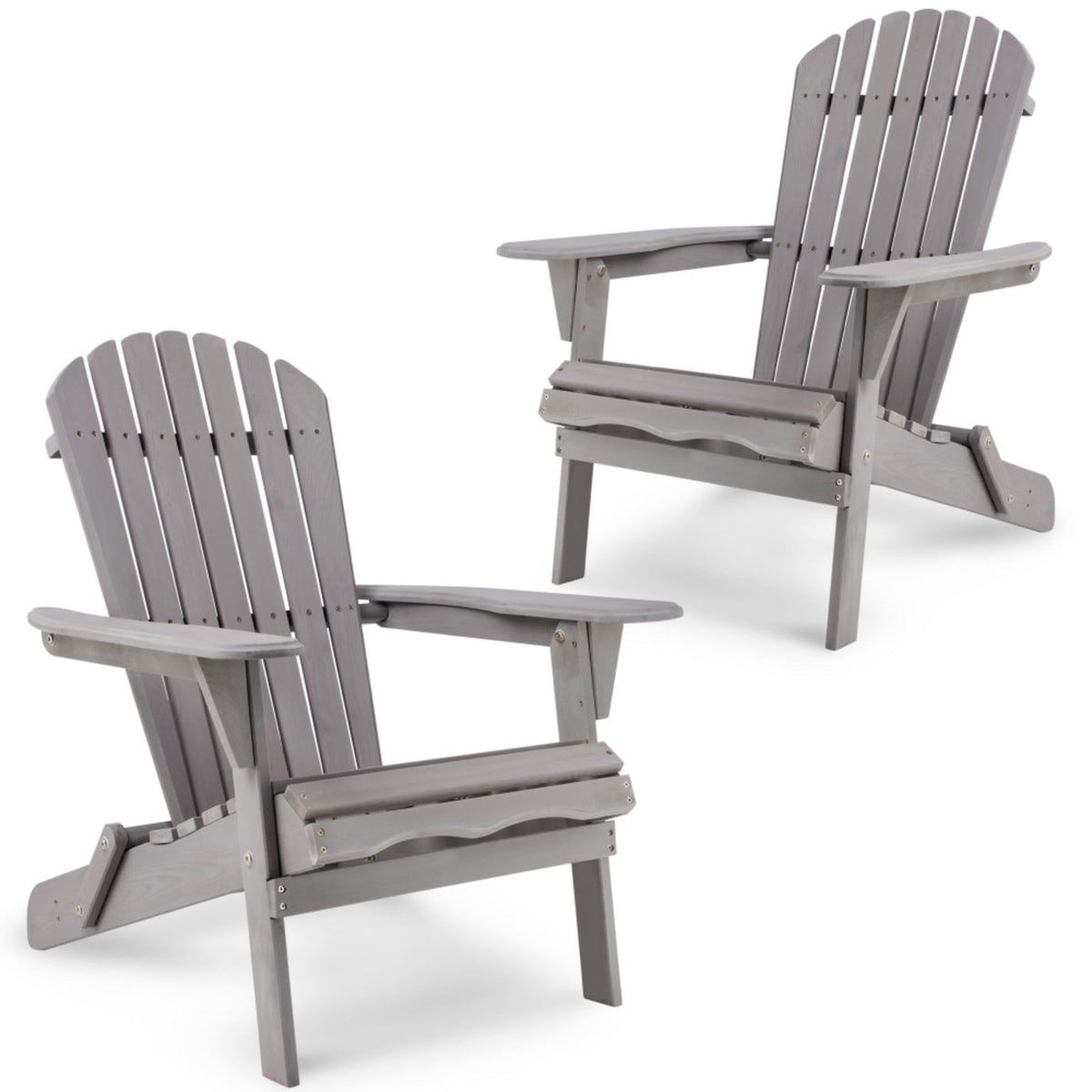 Wood Folding Adirondack Chair Set of 2 Gray D3138