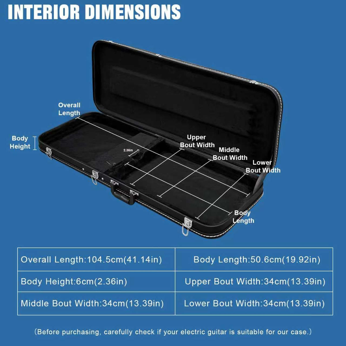 39 Inch Wooden Hard Shell Electric Guitar Case with Lock Latch N7523