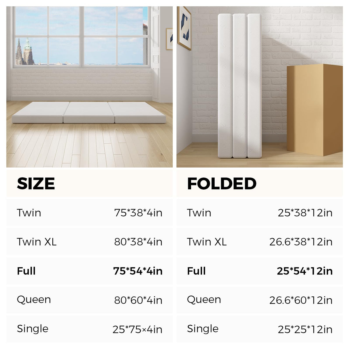 4 Inch Memory Foam Tri-fold Mattress Topper Q537338