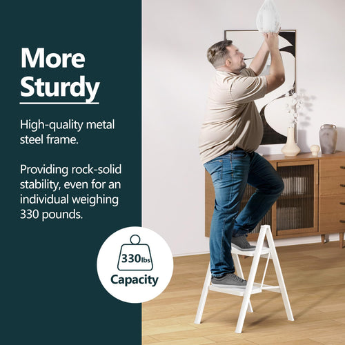 2 Step Foldable Step Stool White W9675