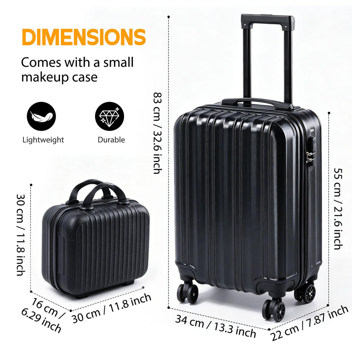 20 Inch Hardside Spinner Suitcase with Makeup Case and Coded Lock O684