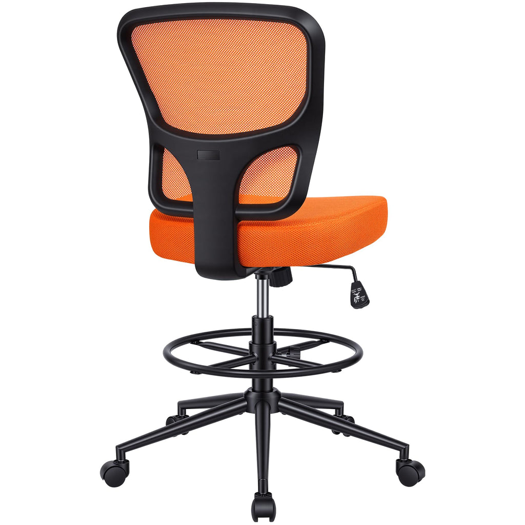 Armless Adjustable Height Mesh Drafting Chair with Foot Ring & Wheels M52067