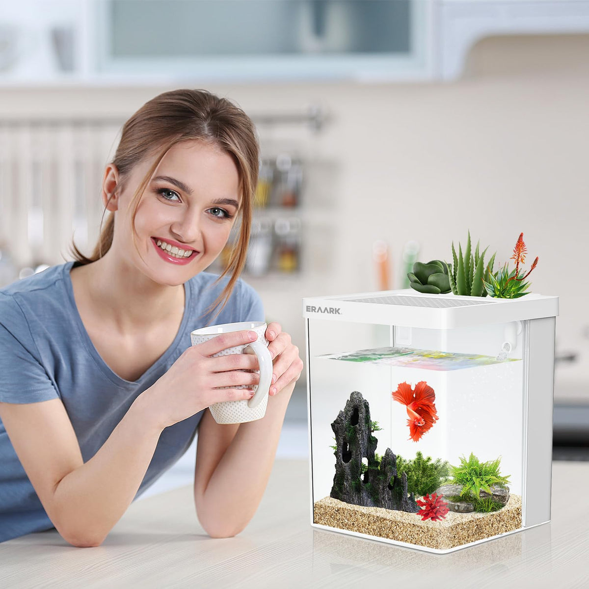 Smart Betta Fish Tank 1.5 Gallon Aquarium with Filter LED Light B197