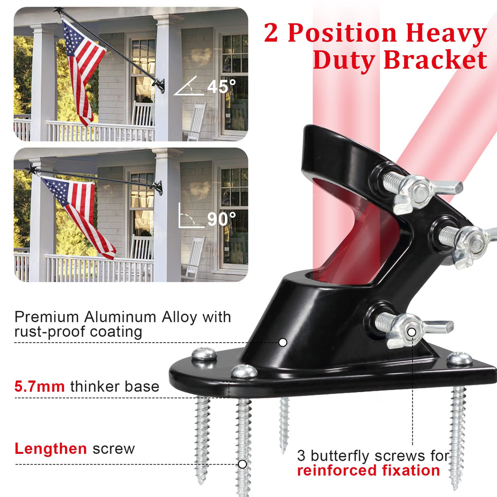 6ft Tangle Free Flag Pole Kit with Bracket, Black Metal Flagpole R717