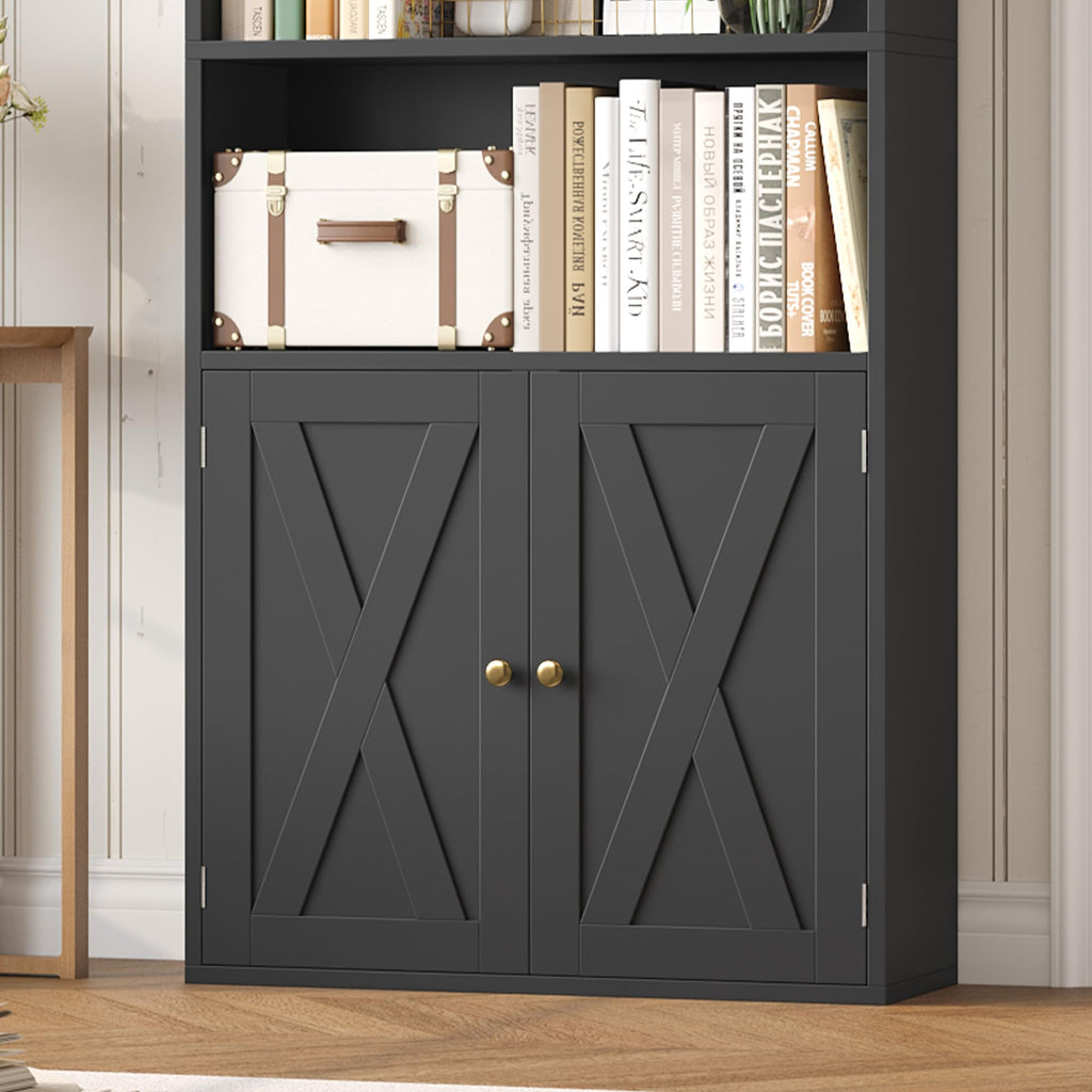 82" Tall Black Bookcase with Doors D3011