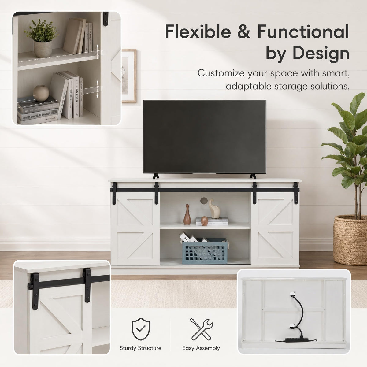 White TV Stand with Sliding Barn Doors Q10152