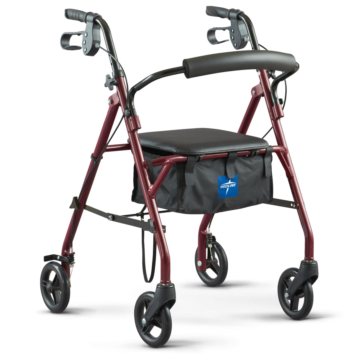 Steel Rollator Walker with Seat, Burgundy, 350 lb. Weight Capacity W4454