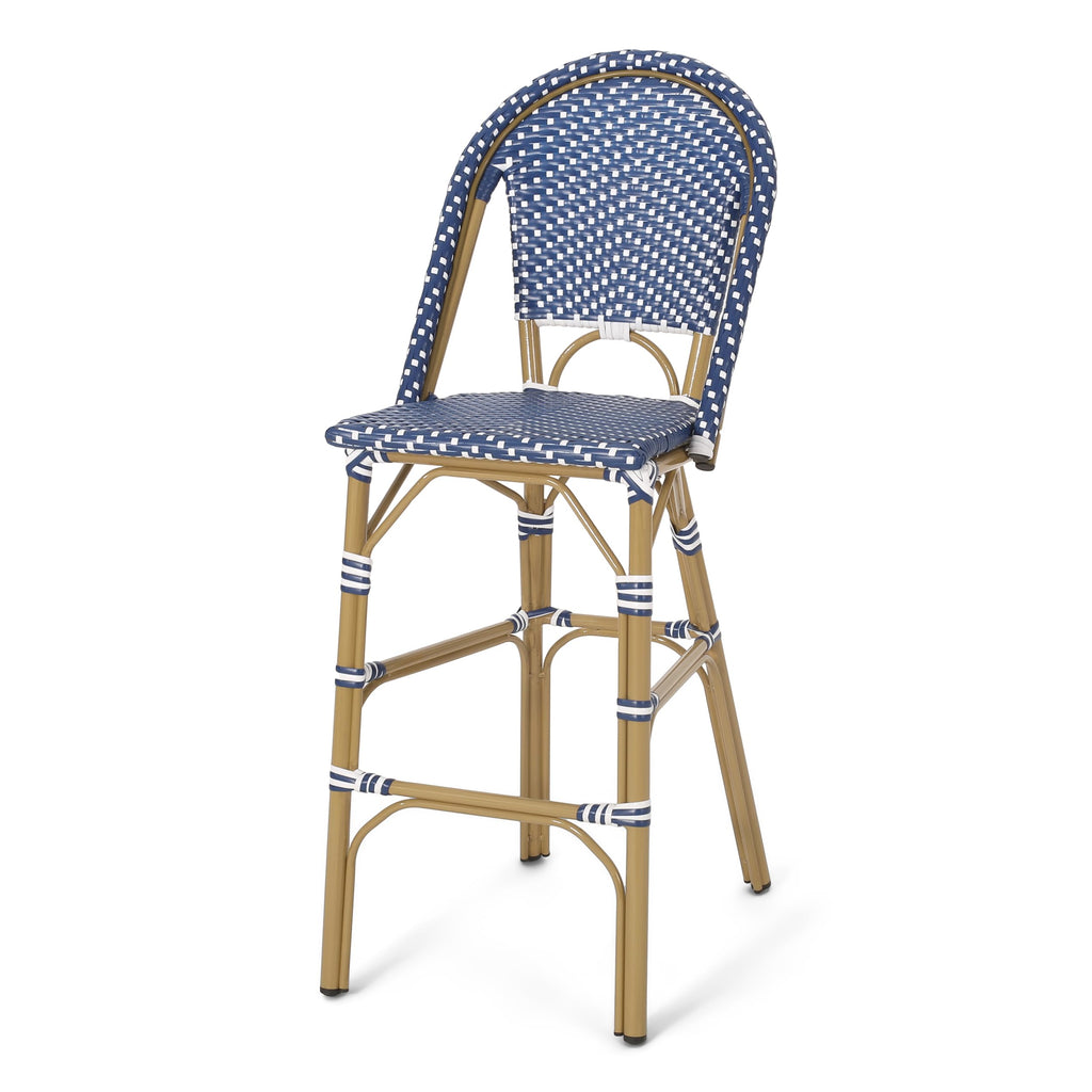 29.5" Outdoor PE Rattan Bar Stool, Dark Teal and White, Set of 2 C40327