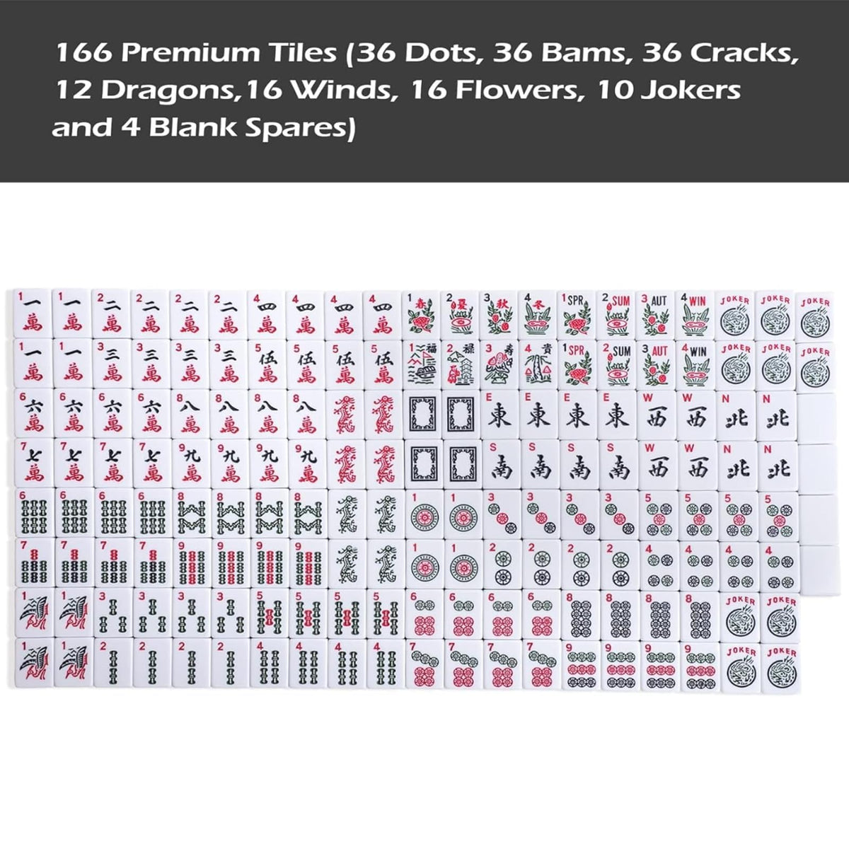 American Mahjong Game Set, 166 White Tiles, 4 Color Rack/Pushers, Blue Carrying Bag P300