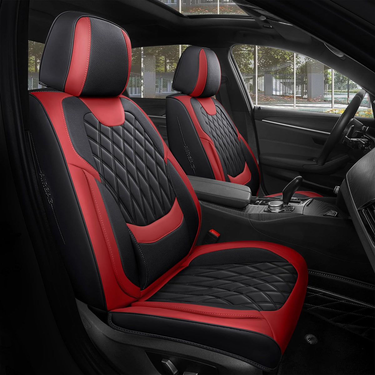 Car Seat Covers Full Set Faux Leather Black Red D117