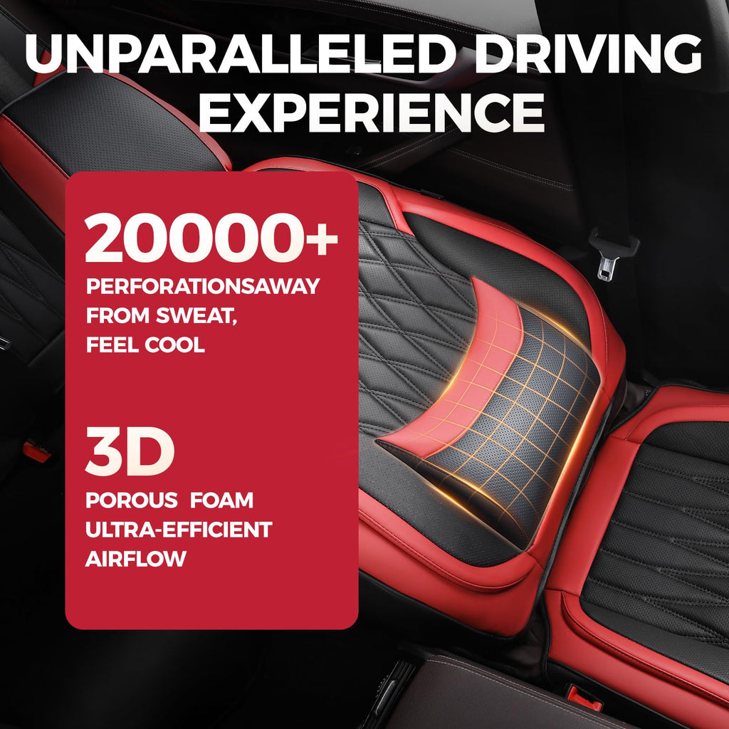 Car Seat Covers Full Set Faux Leather Black Red D117