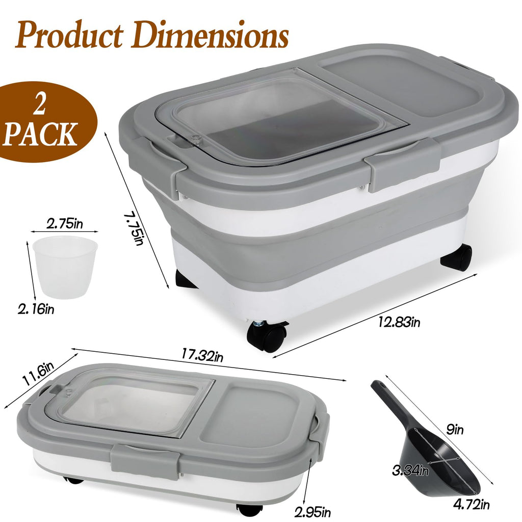 2 Pack 15Lbs Collapsible Airtight Pet Food Storage Container with Scoops V635