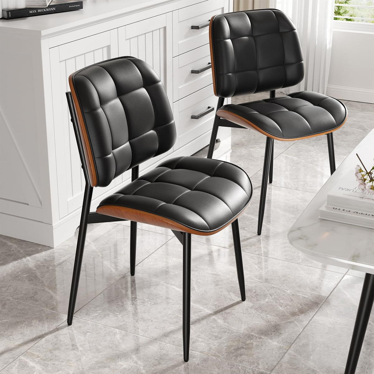 Black Faux Leather Dining Chairs Set of 4 K28024