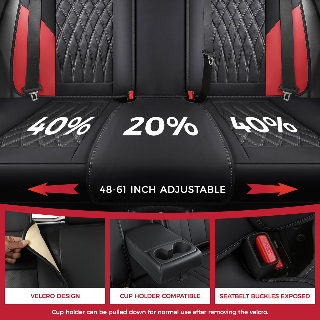 Car Seat Covers Full Set Faux Leather Black Red D117